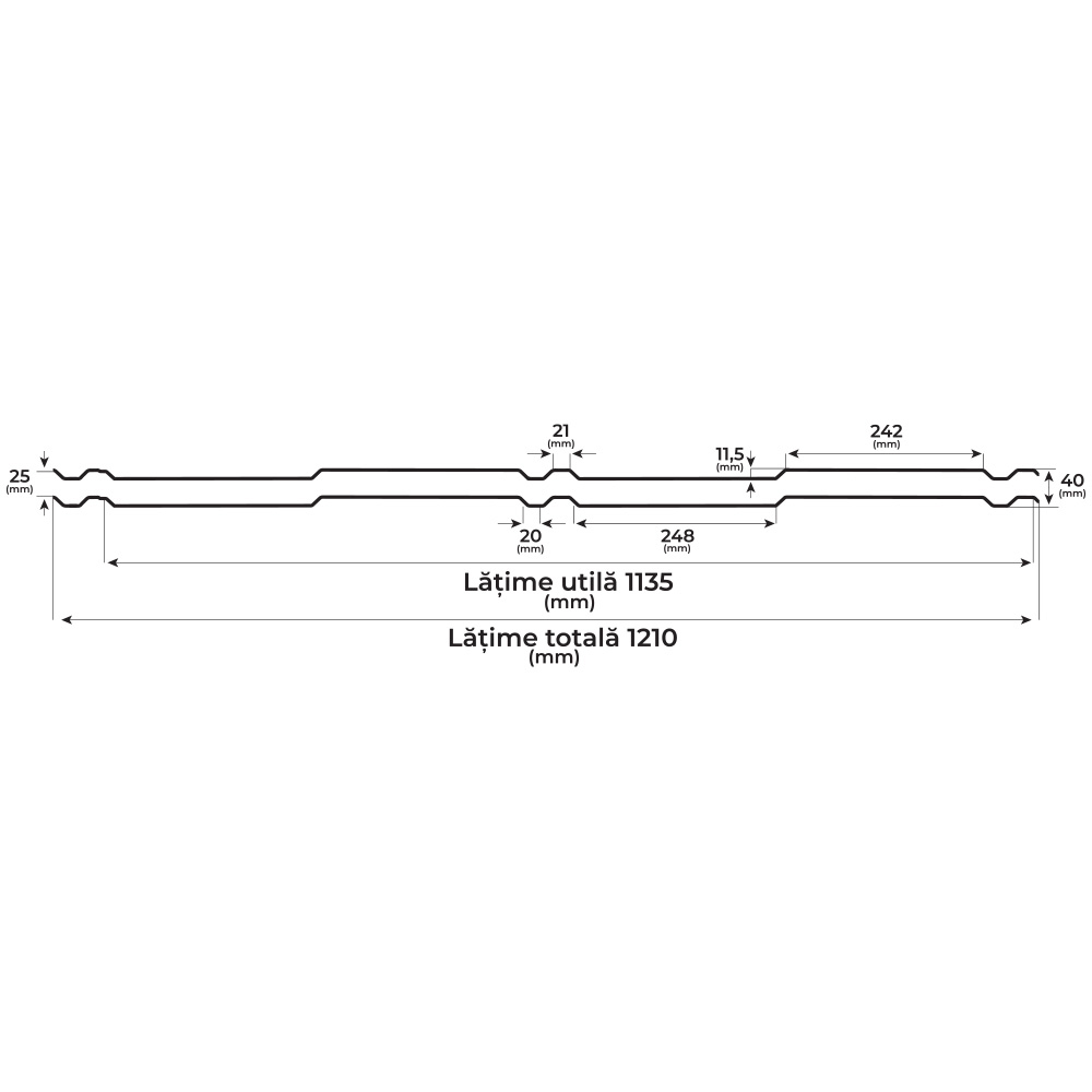 Tigla metalica BILKA Britannic 35, negru mat (RAL 9005), 0.5 mm, 100 x 121 cm