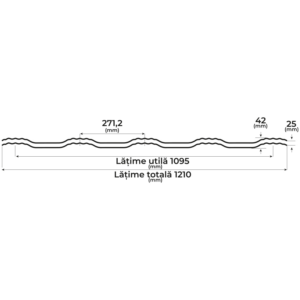 Tigla metalica BILKA Hellenic 35, gri mat (RAL 7016), 0.5 mm, 100 x 121 cm
