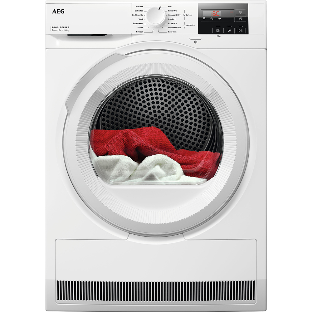 Uscator de rufe AEG Seria7000 TR748WE, Pompa de caldura, 8 kg, 14 programe, Clasa D, alb