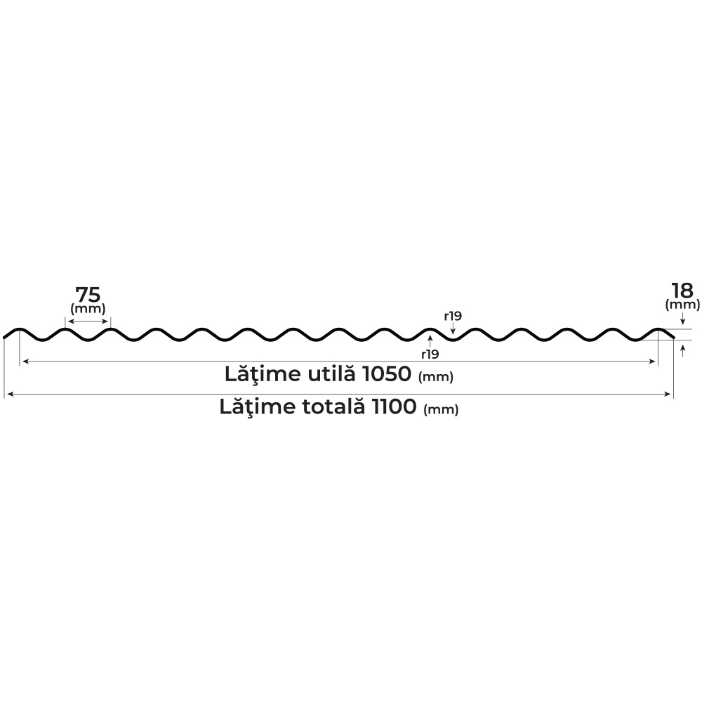 Tabla cutata BILKA S18 Sinus, argintiu lucios (RAL 9006), 0.5 mm, 100 x 110 cm
