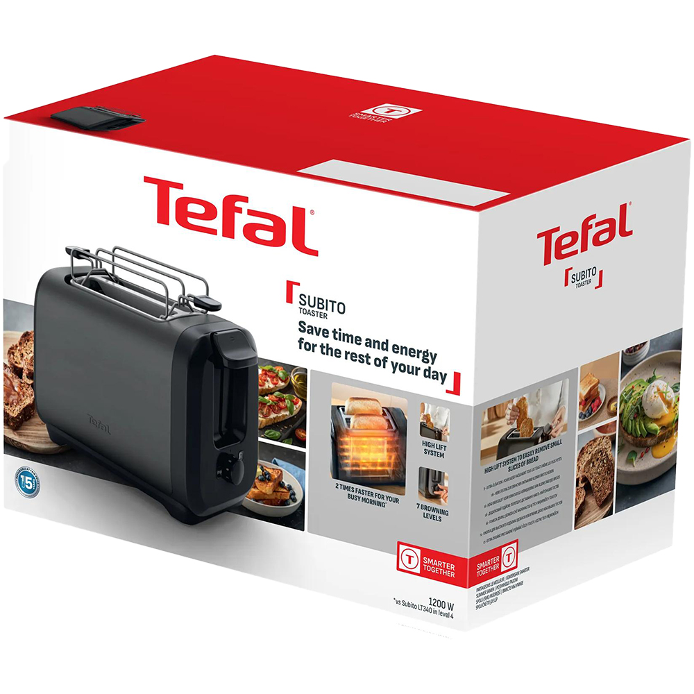 Prajitor de paine TEFAL Subito TT5S18E0, 2 felii, 1200W, gri antracit-negru 