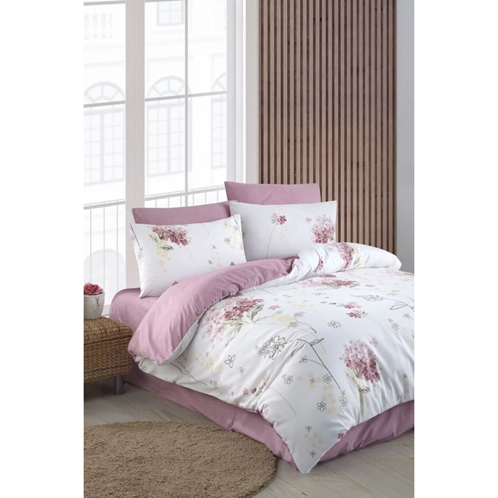 Lenjerie de pat Duo Flowers, 2 persoane, 65% bumbac + 35% poliester, 160 x 200 cm, 4 piese