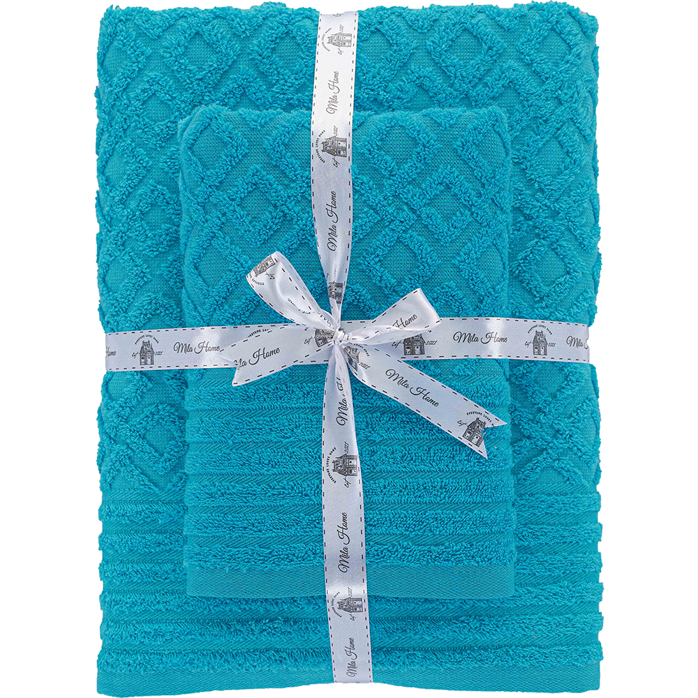 Set 2 prosoape baie MILA HOME Sara, 70 x 140 cm, 50 x 90 cm, bumbac, albastru