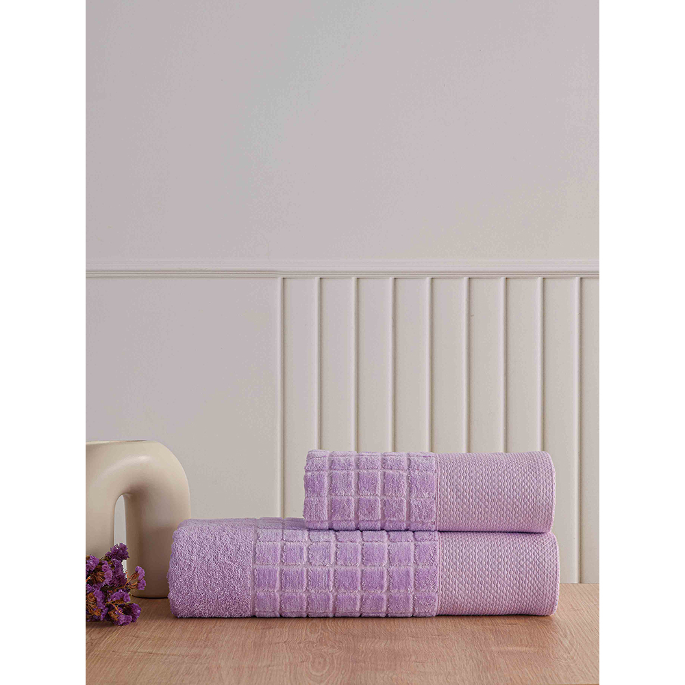 Set 2 prosoape baie MILA HOME Karo, 70 x 140 cm, 50 x 90 cm, bumbac, lila