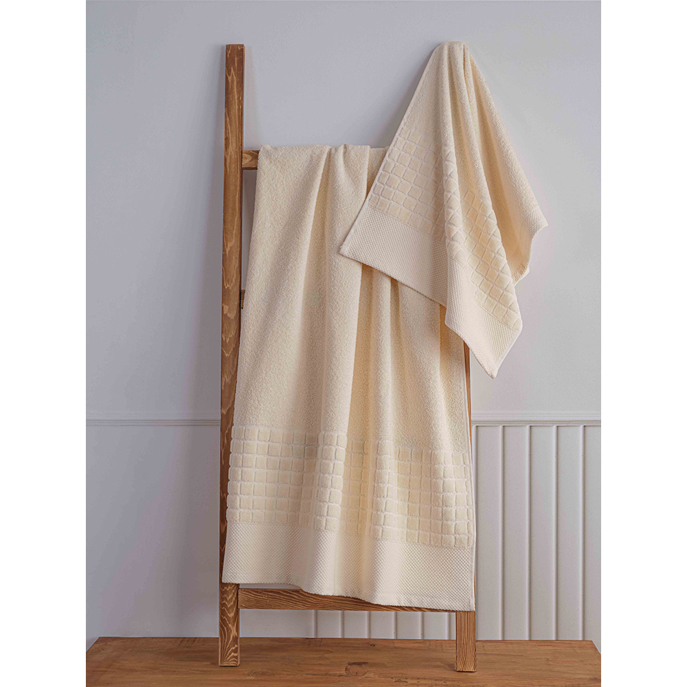 Set 2 prosoape baie MILA HOME Karo, 70 x 140 cm, 50 x 90 cm, bumbac, crem
