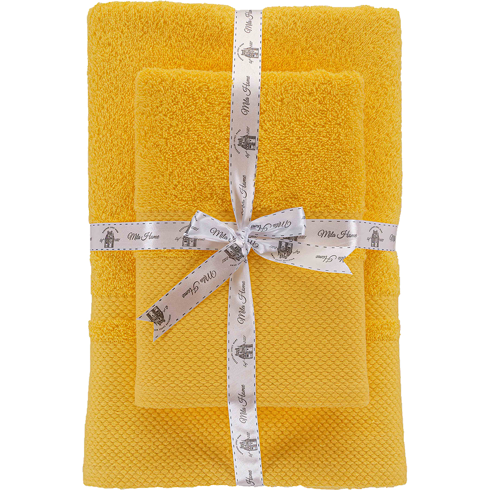Set 2 prosoape baie MILA HOME Berna, 70 x 140 cm, 50 x 90 cm, bumbac, galben