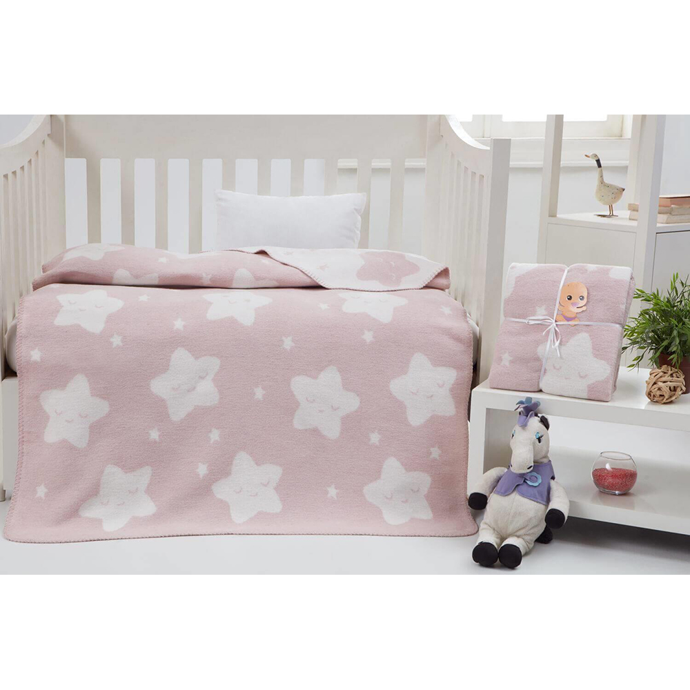 Patura MILA HOME Star, 100 x 120 cm, bumbac + acril + poliester, roz-alb