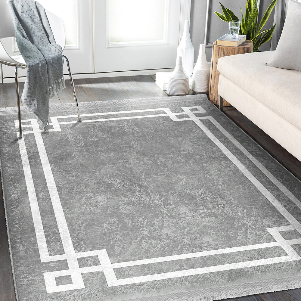 Covor living / dormitor Unique Classic, 80 x 150 cm, poliester, gri-alb