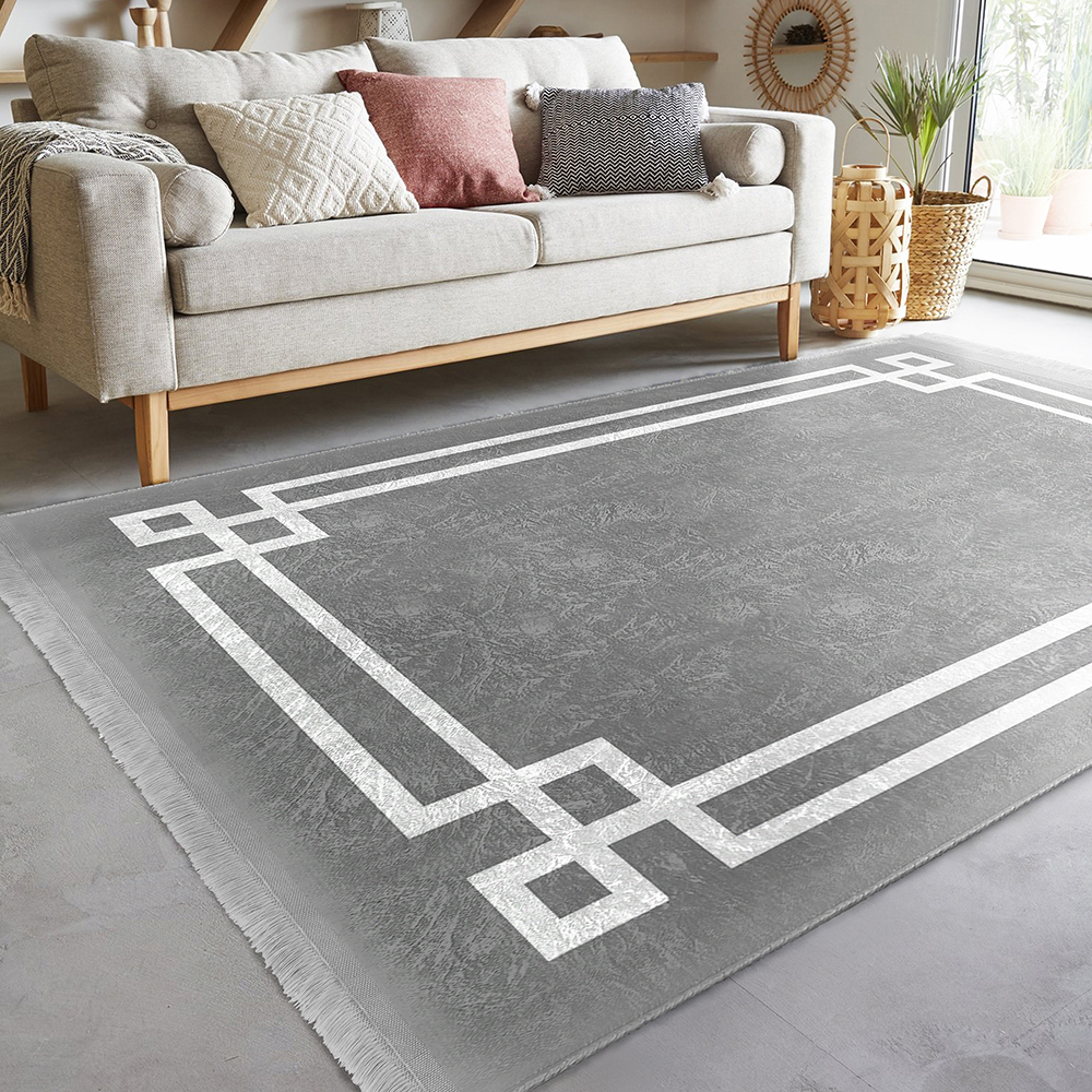 Covor living / dormitor Unique Classic, 80 x 150 cm, poliester, gri-alb