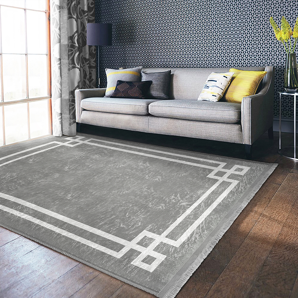 Covor living / dormitor Unique Classic, 80 x 150 cm, poliester, gri-alb
