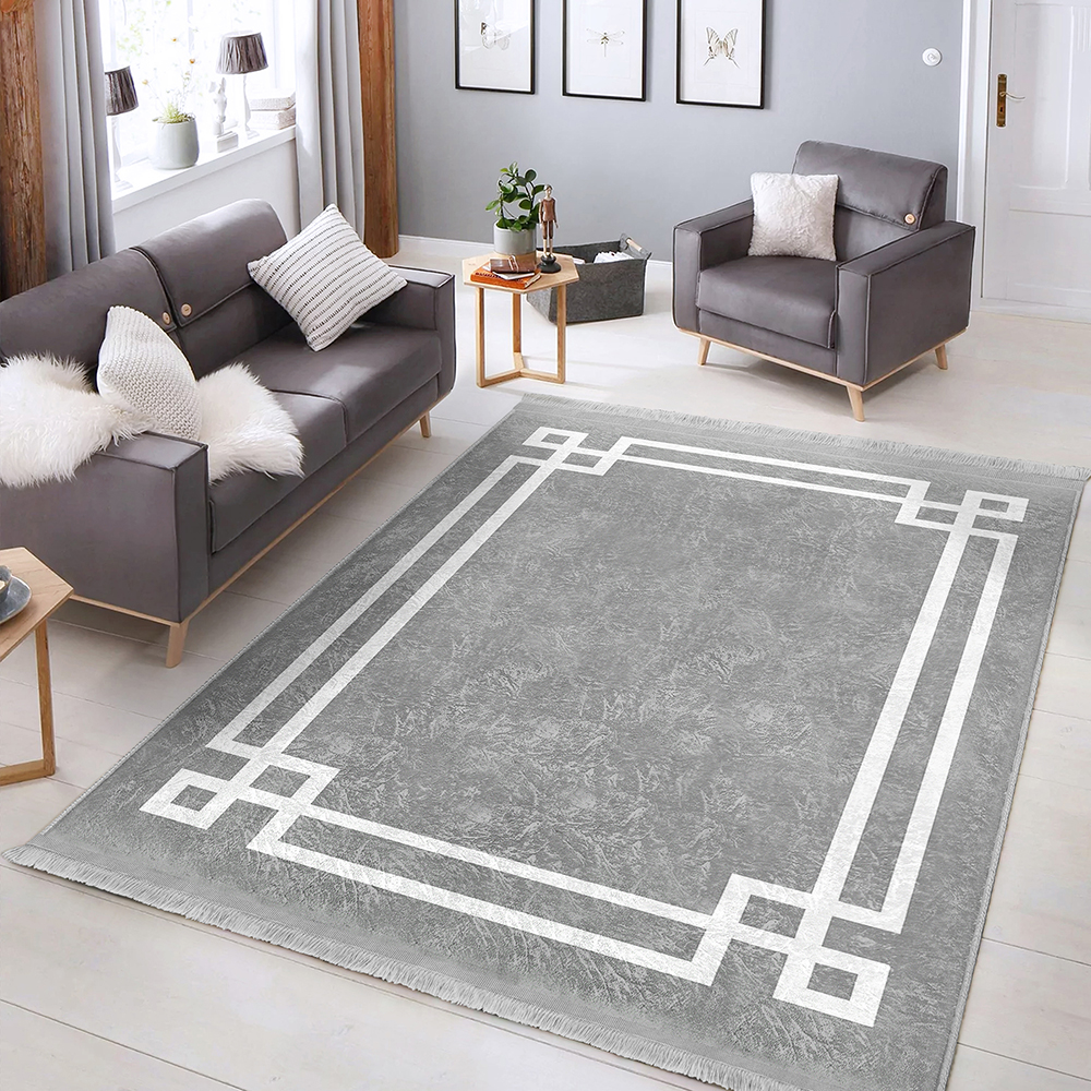 Covor living / dormitor Unique Classic, 80 x 150 cm, poliester, gri-alb