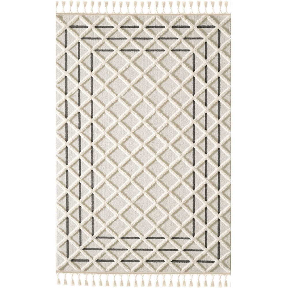 Covor living / dormitor Shaggy, 80 x 150 cm, polipropilena, bej-negru