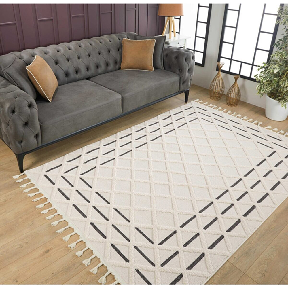Covor living / dormitor Shaggy, 80 x 150 cm, polipropilena, bej-negru