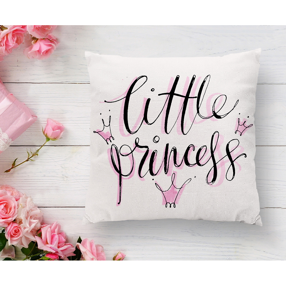 Fata perna decorativa Little Princess, 30% bumbac + 70% poliester, 43 x 43 cm, alb-roz