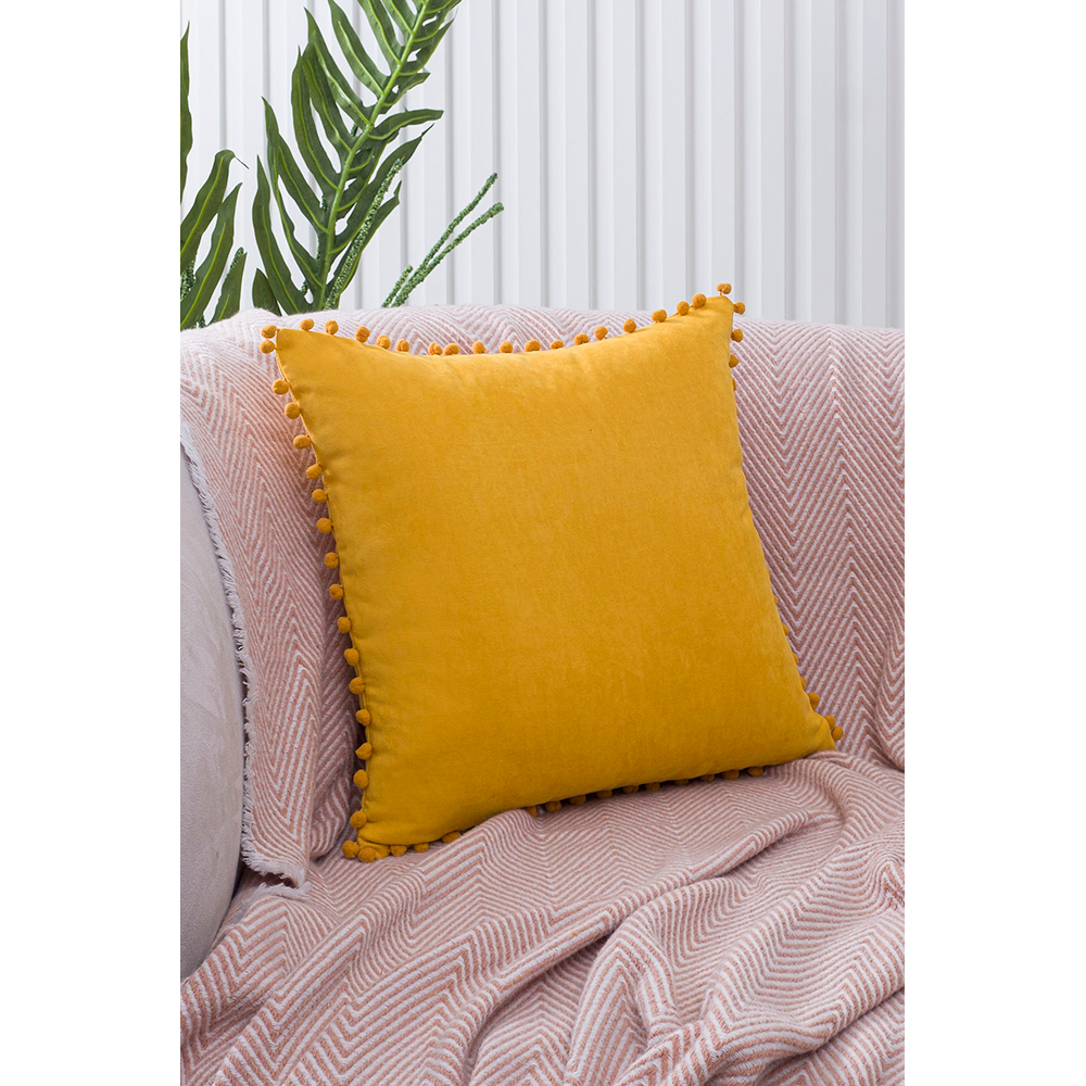 Fata perna decorativa Pompom, 100% poliester, 45 x 45 cm, galben