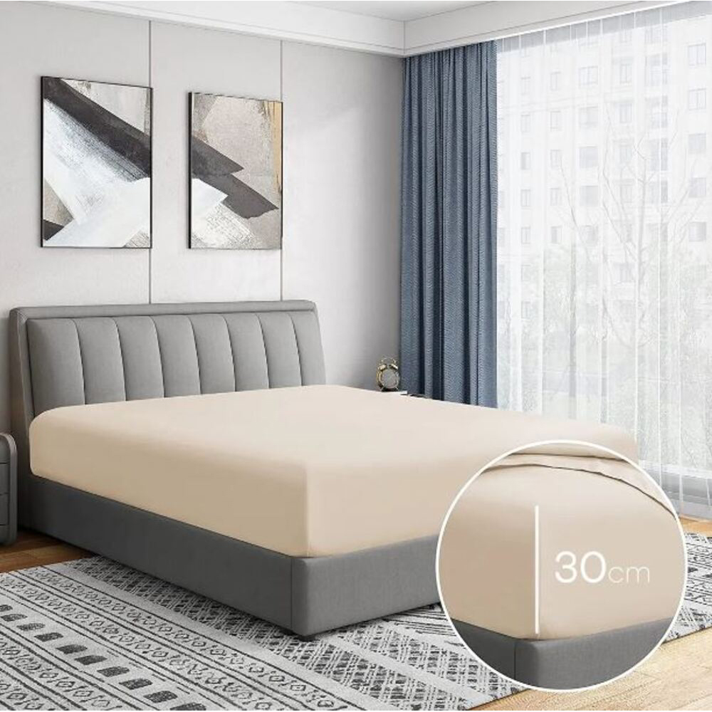 Cearsaf cu elastic pat MILA HOME, 100% bumbac ranforce, 180 x 200 cm, bej