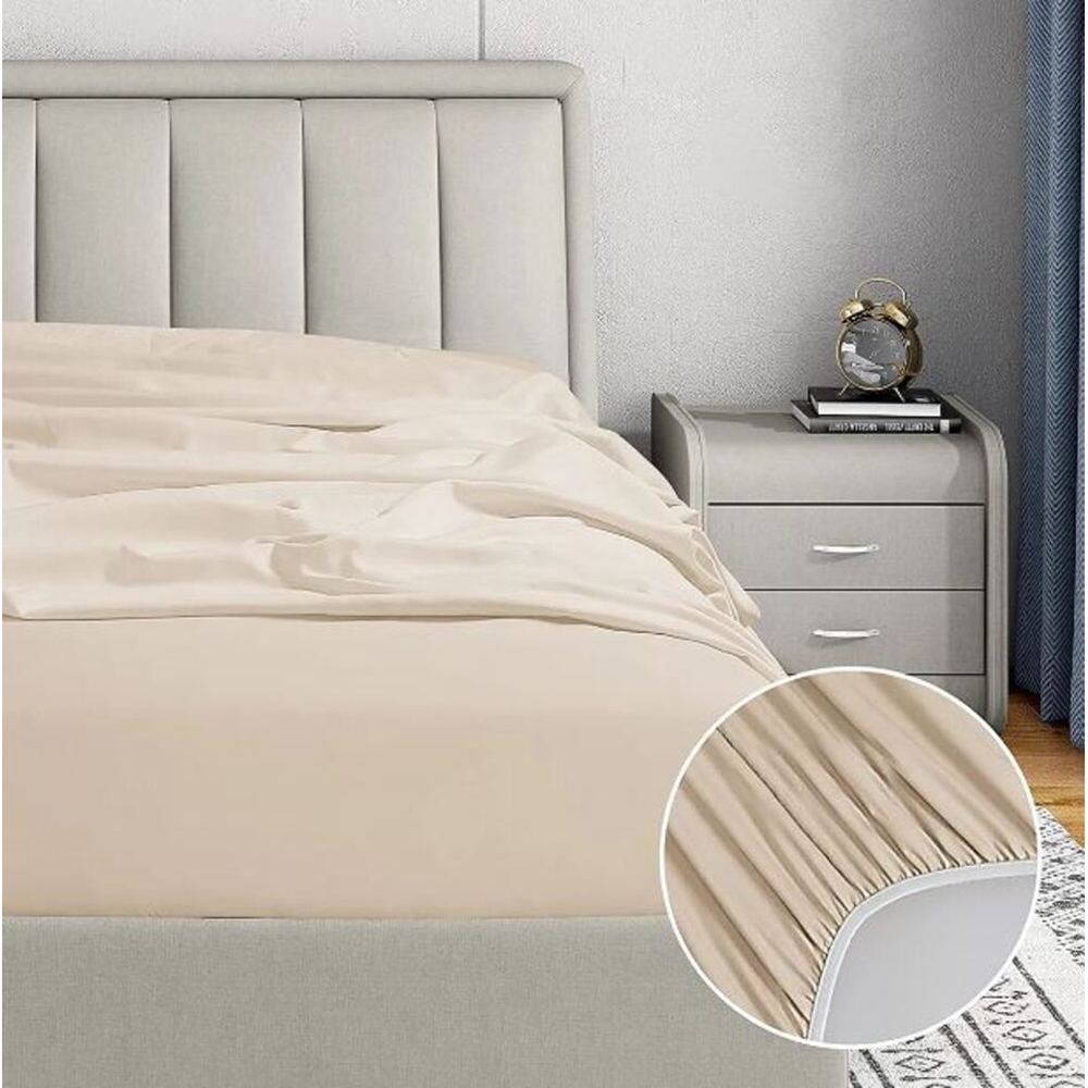 Cearsaf cu elastic pat MILA HOME, 100% bumbac ranforce, 180 x 200 cm, bej