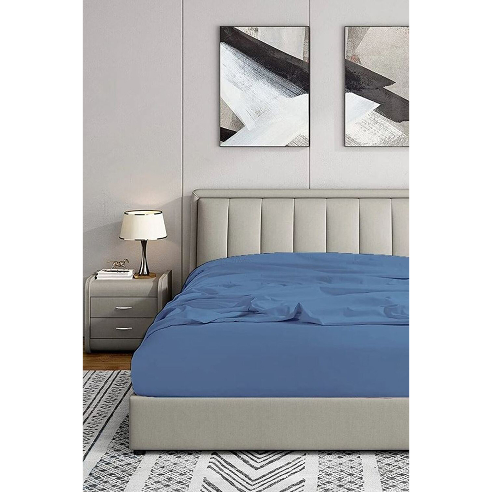 Cearsaf cu elastic pat MILA HOME, 100% bumbac ranforce, 160 x 200 cm, albastru inchis