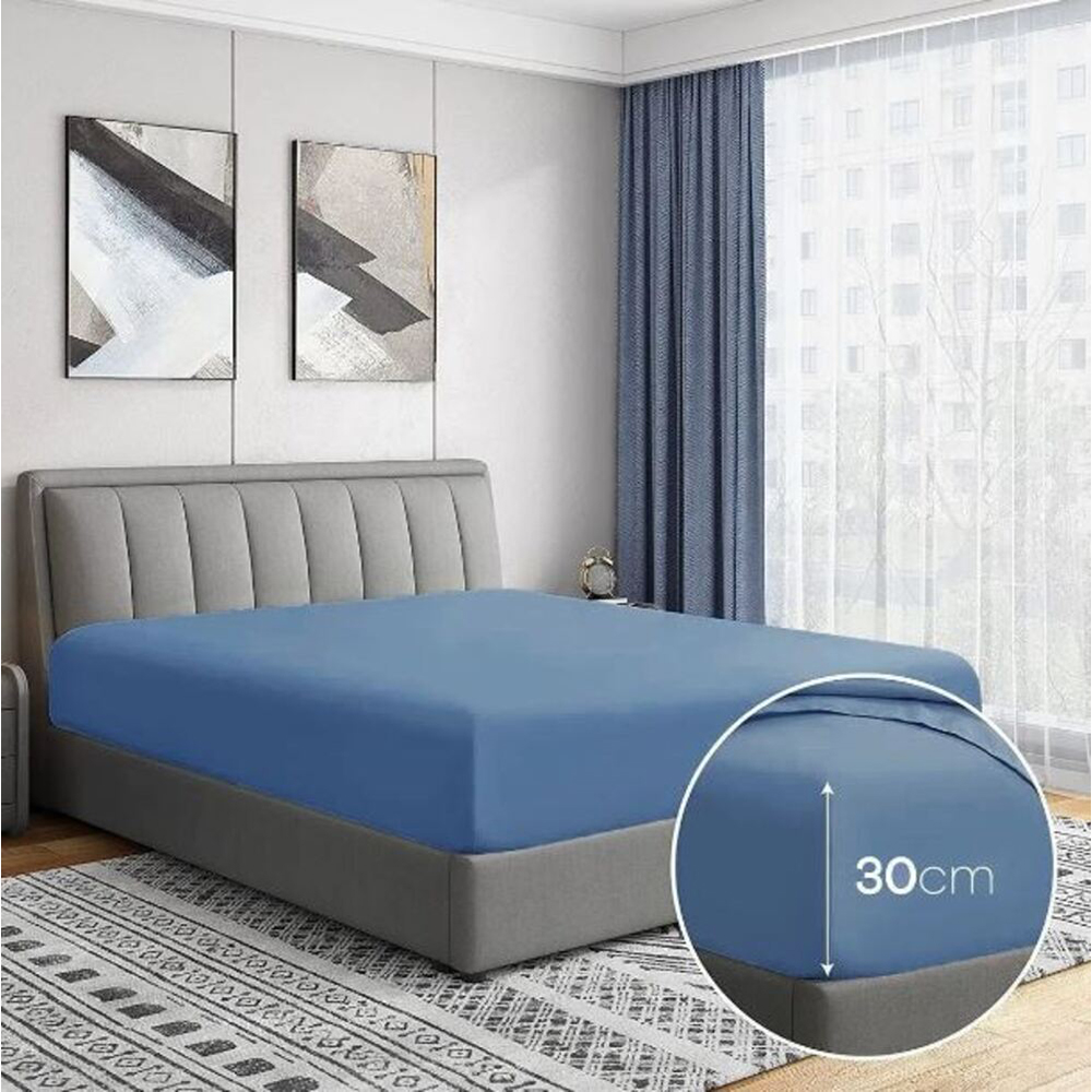 Cearsaf cu elastic pat MILA HOME, 100% bumbac ranforce, 180 x 200 cm, albastru inchis
