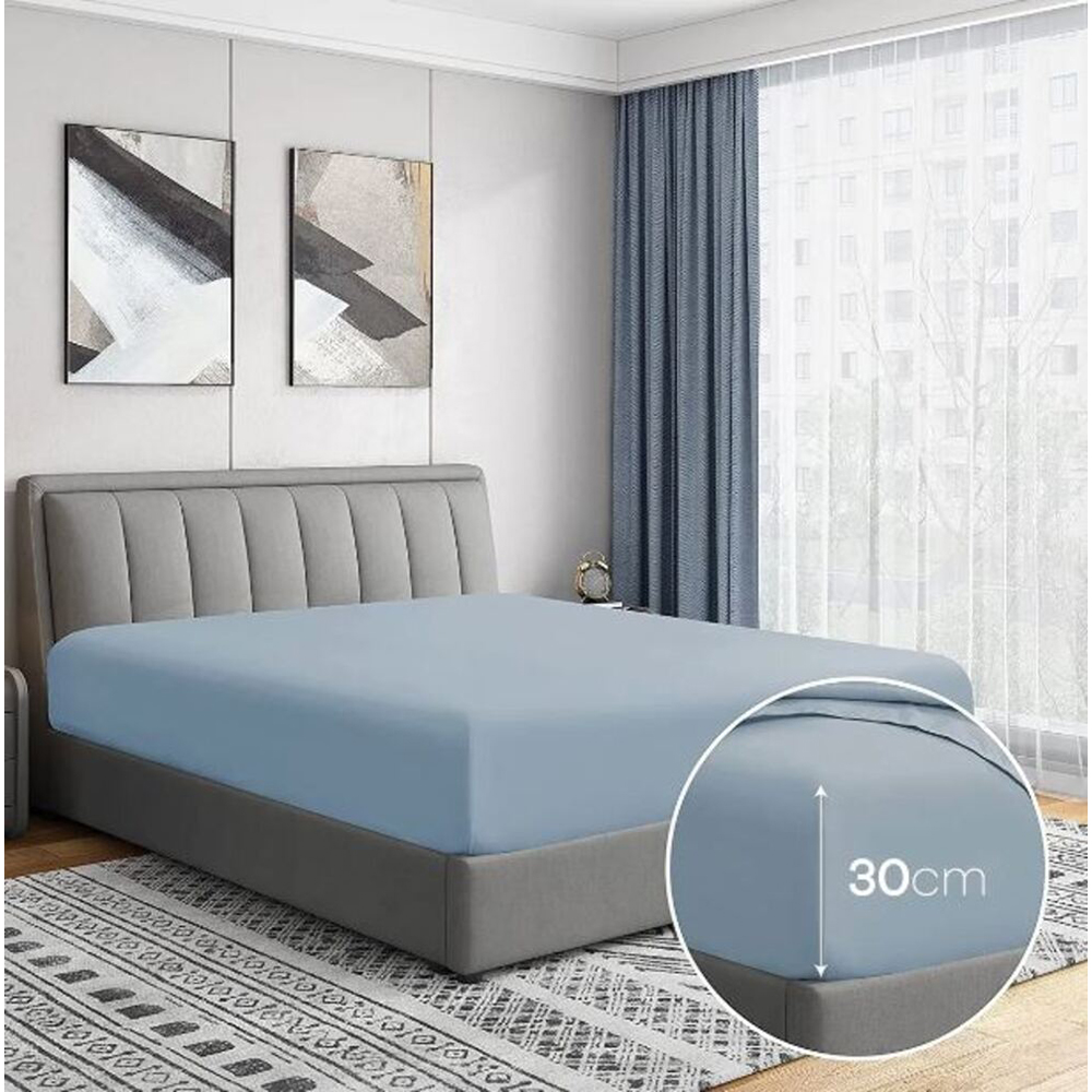 Cearsaf cu elastic pat MILA HOME, 100% bumbac ranforce, 160 x 200 cm, albastru deschis