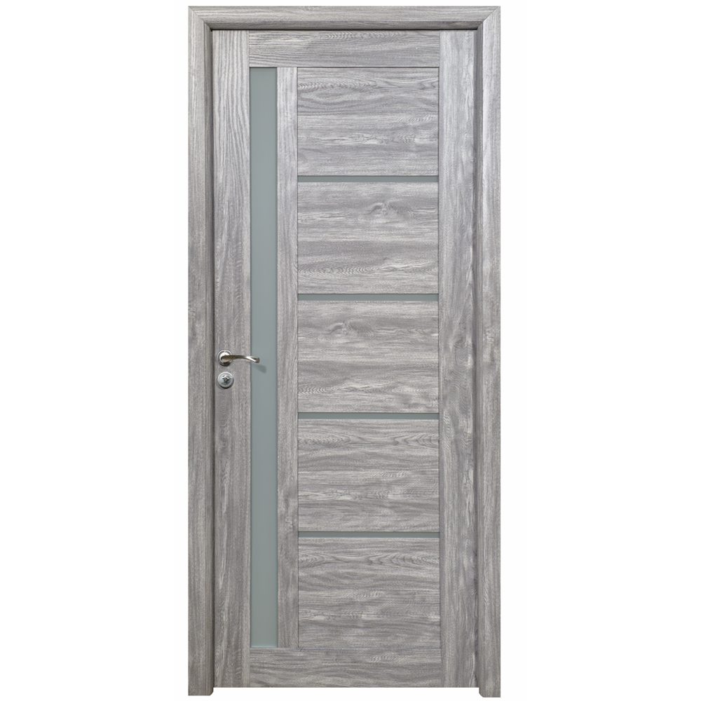 Usa interior U72, cu geam, reversibila, MDF, 60 x 204 cm, gri