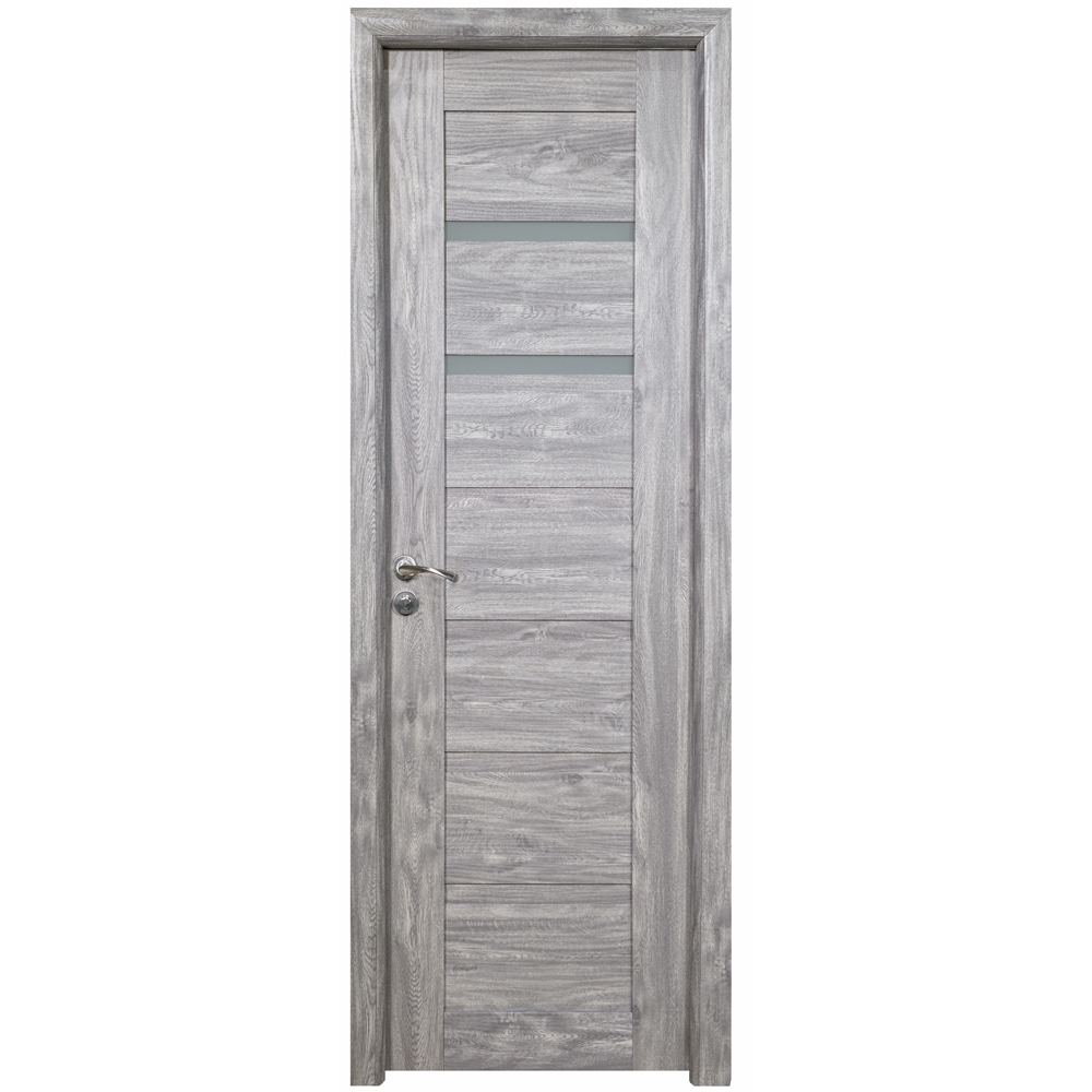 Usa interior U73, cu geam, reversibila, MDF, 60 x 204 cm, gri