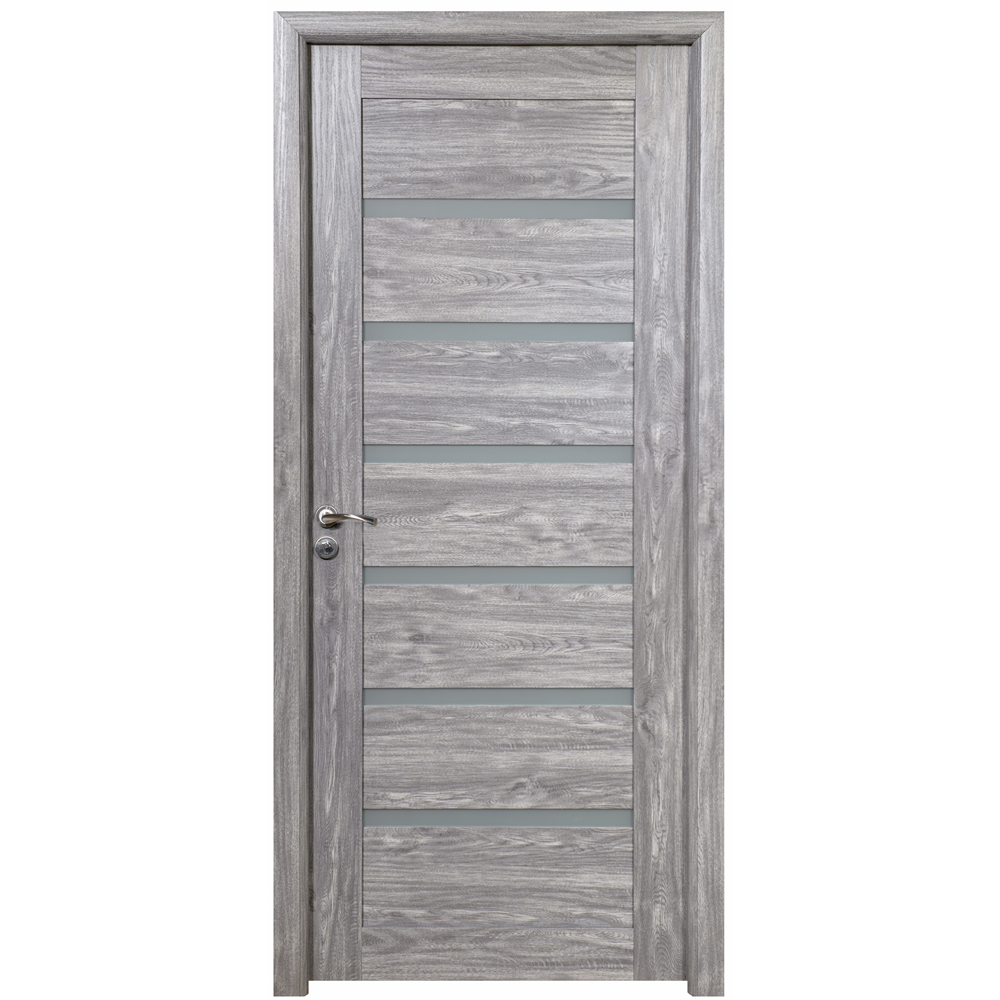 Usa interior U73, cu geam, reversibila, MDF, 80 x 204 cm, gri