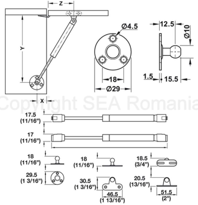 Amortizor mobilier Hafele, gaz, 100 N, sarcina maxima 10 kg