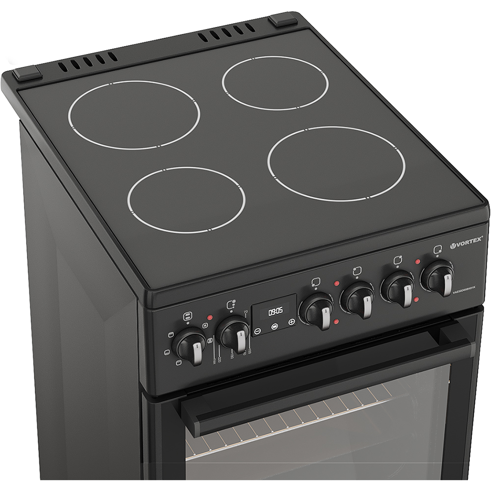 Aragaz VORTEX VAE50D60BK01K, 4 arzatoare, Electric, L 50 cm, Grill, negru