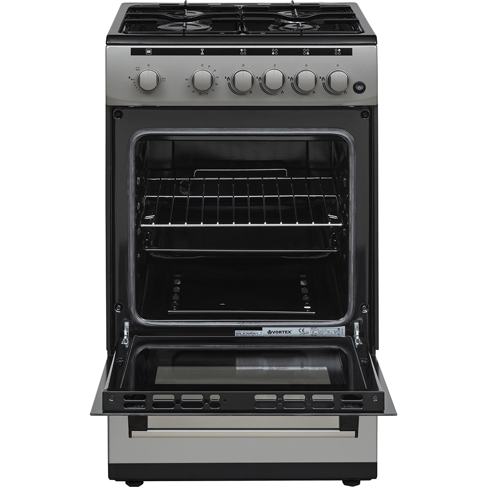 Aragaz VORTEX VAG5050SS01V, 4 arzatoare, Gaz, L 50 cm, Grill, argintiu