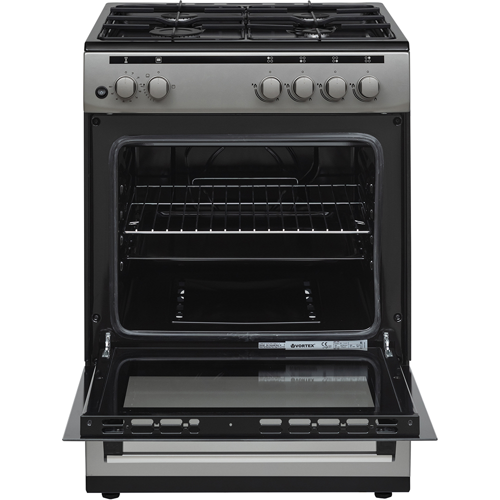 Aragaz VORTEX VAG6060SS01V, 4 arzatoare, Gaz, L 60 cm, Grill, argintiu