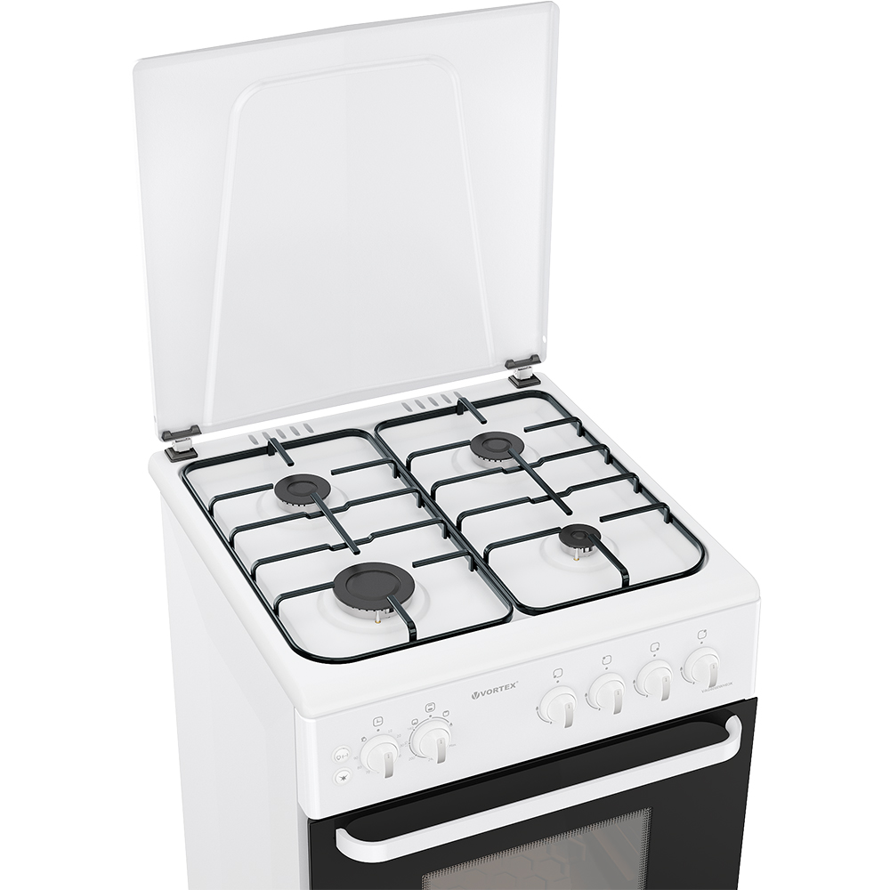 Aragaz VORTEX VAG6060WH03K, 4 arzatoare, Gaz, L 60 cm, Grill, alb