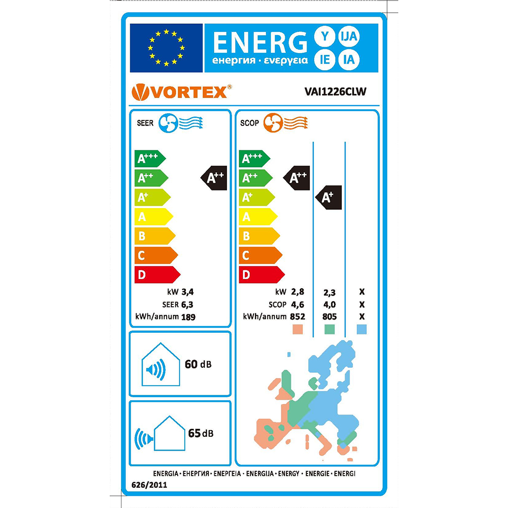 Aer conditionat VORTEX VAI1226CLW, 12000 BTU, A++/A+, Wi-Fi, 4D Air, Functie incalzire, Dezumidificare, Inverter, iFeel, kit instalare inclus, alb