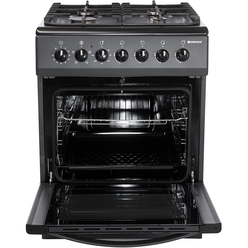 Aragaz VORTEX VAM6060BK02K, 4 arzatoare, Gaz + Electric, L 60 cm, Grill, negru