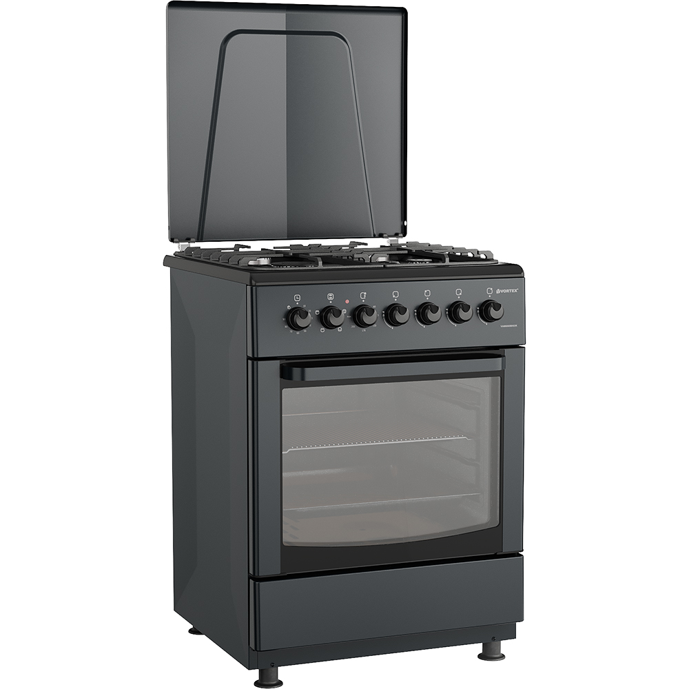 Aragaz VORTEX VAM6060BK03K, 4 arzatoare, Gaz + Electric, L 60 cm, Grill, antracit