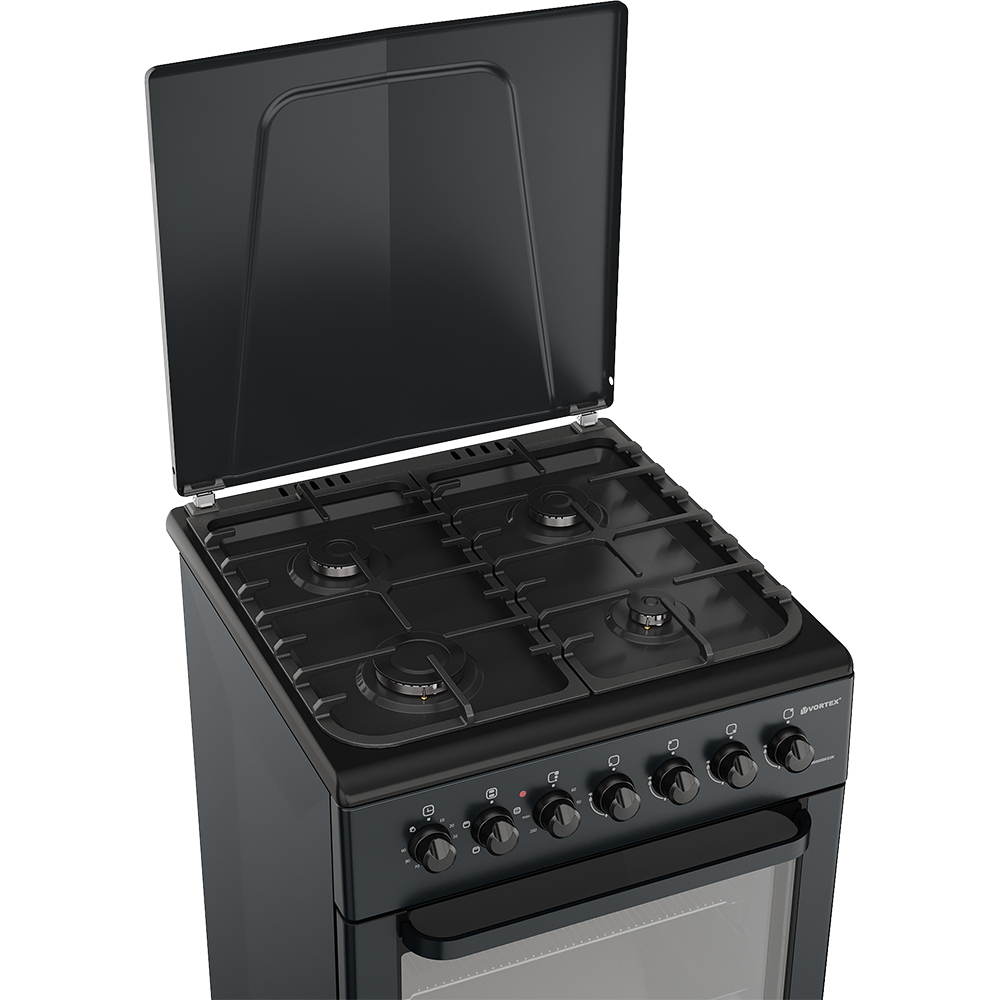 Aragaz VORTEX VAM6060BK03K, 4 arzatoare, Gaz + Electric, L 60 cm, Grill, antracit