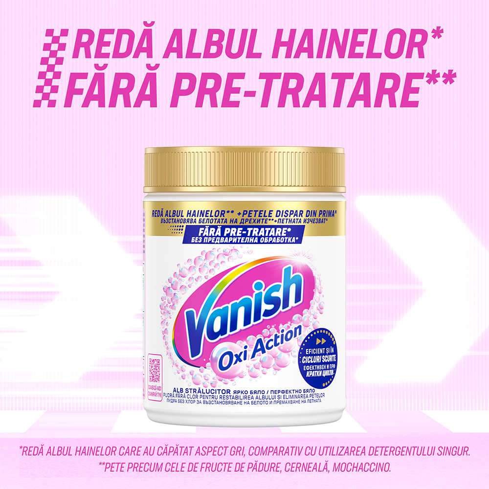 Pudra pentru indepartarea petelor VANISH Oxi Action, haine albe, 470g