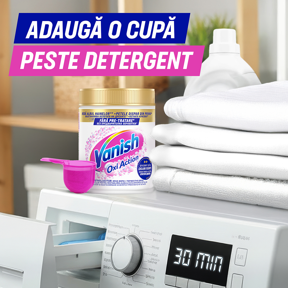 Pudra pentru indepartarea petelor VANISH Oxi Action, haine albe, 470g