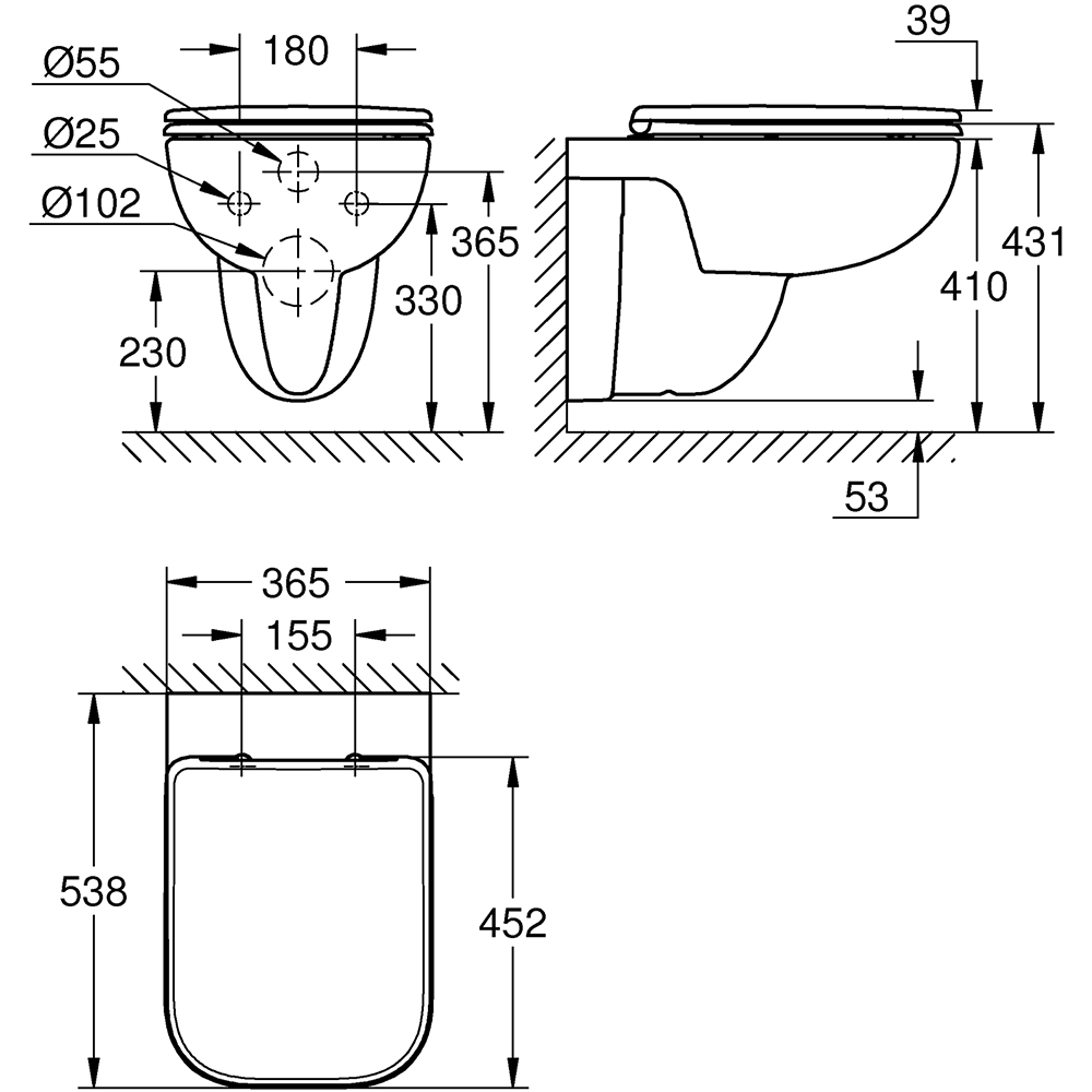 Vas WC GROHE Start Edge 39815000, montaj suspendat, evacuare orizontala, cu capac, alb