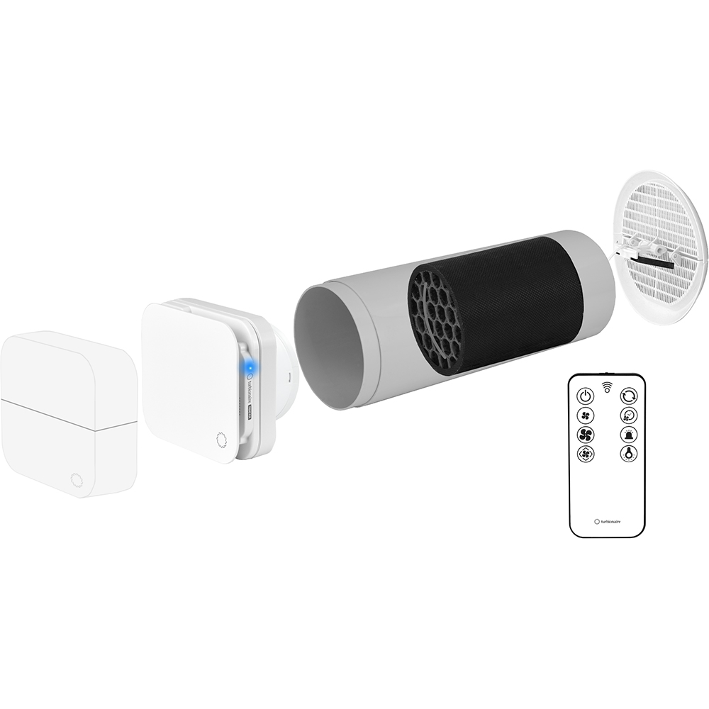 Unitate de aport si purificare aer proaspat Turbionaire Trend PUR Fan, 7 viteze, timer, ventilatie continua, 2W, 29mc/h, 100mm, alb