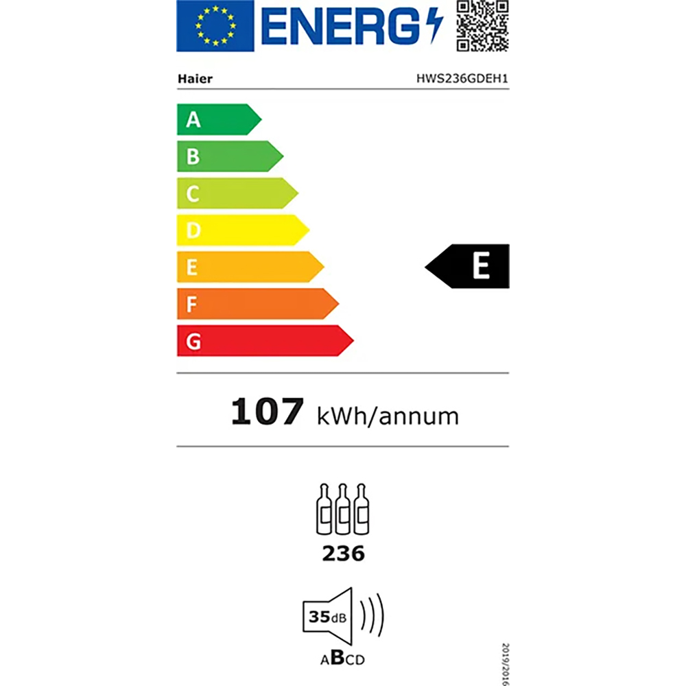 Racitor de vinuri HAIER HWS236GDEH1, 236 sticle, H 190 cm, Clasa E, Wi-Fi, negru