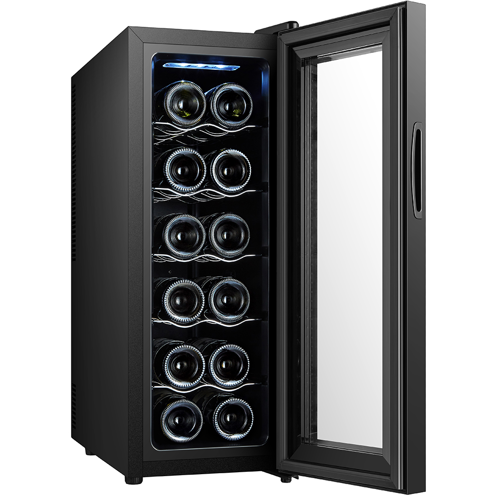 Racitor de vinuri VORTEX VWC4NBK03D, 12 sticle, H 74 cm, Clasa F, negru