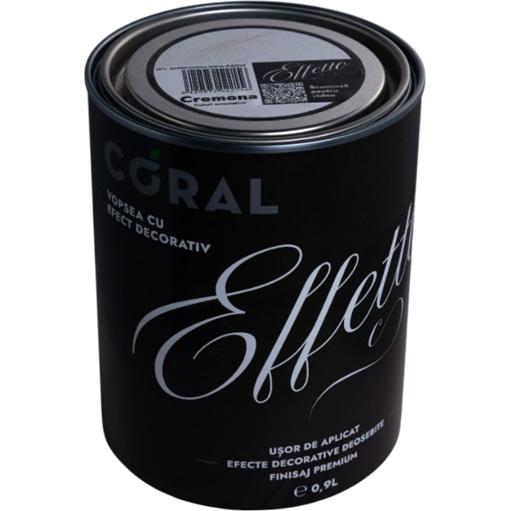 Vopsea decorativa interior Coral Effetto, pe baza de apa, cremona 0.9 l