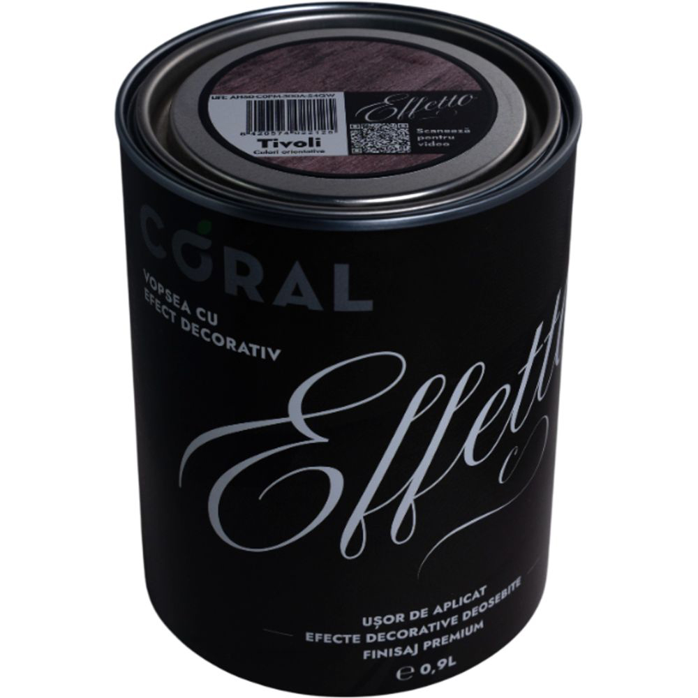 Vopsea decorativa interior Coral Effetto, pe baza de apa, tivoli, 0.9 l