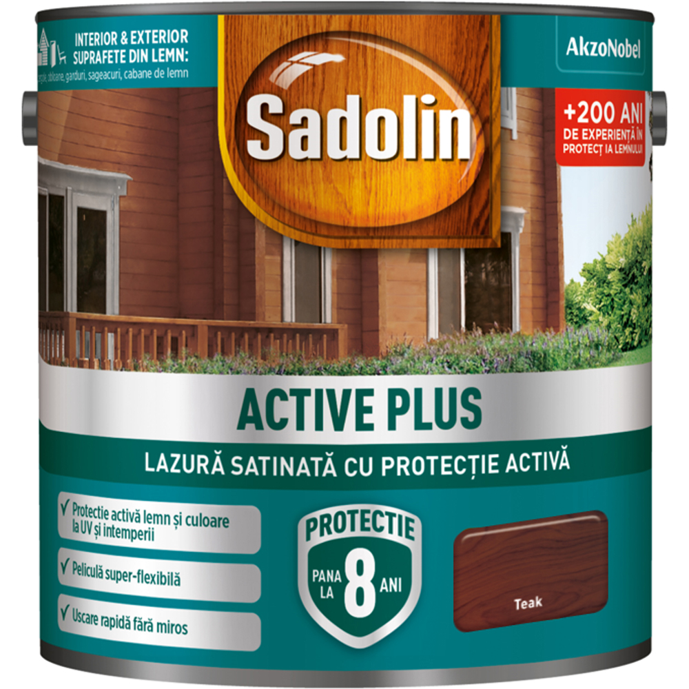 Lazura satinata Sadolin Active Plus, teak, 2.5 l