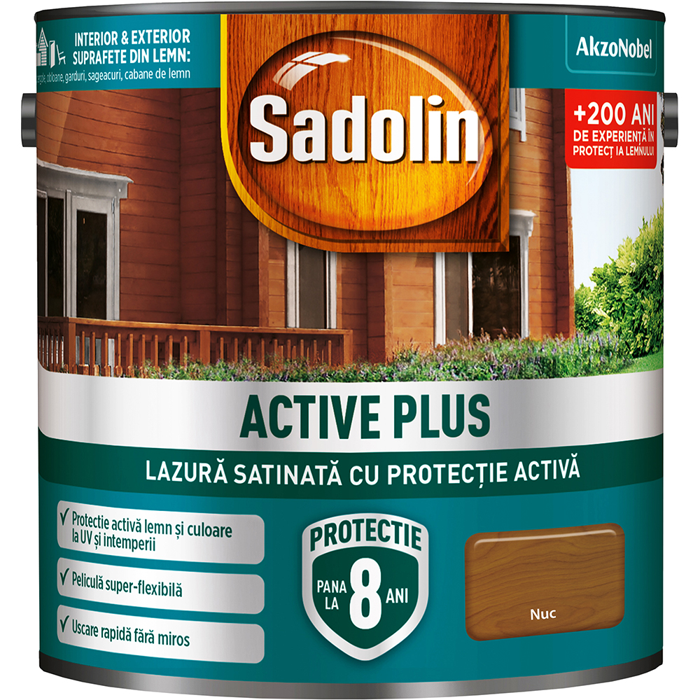 Lazura satinata Sadolin Active Plus, nuc, 2.5 l
