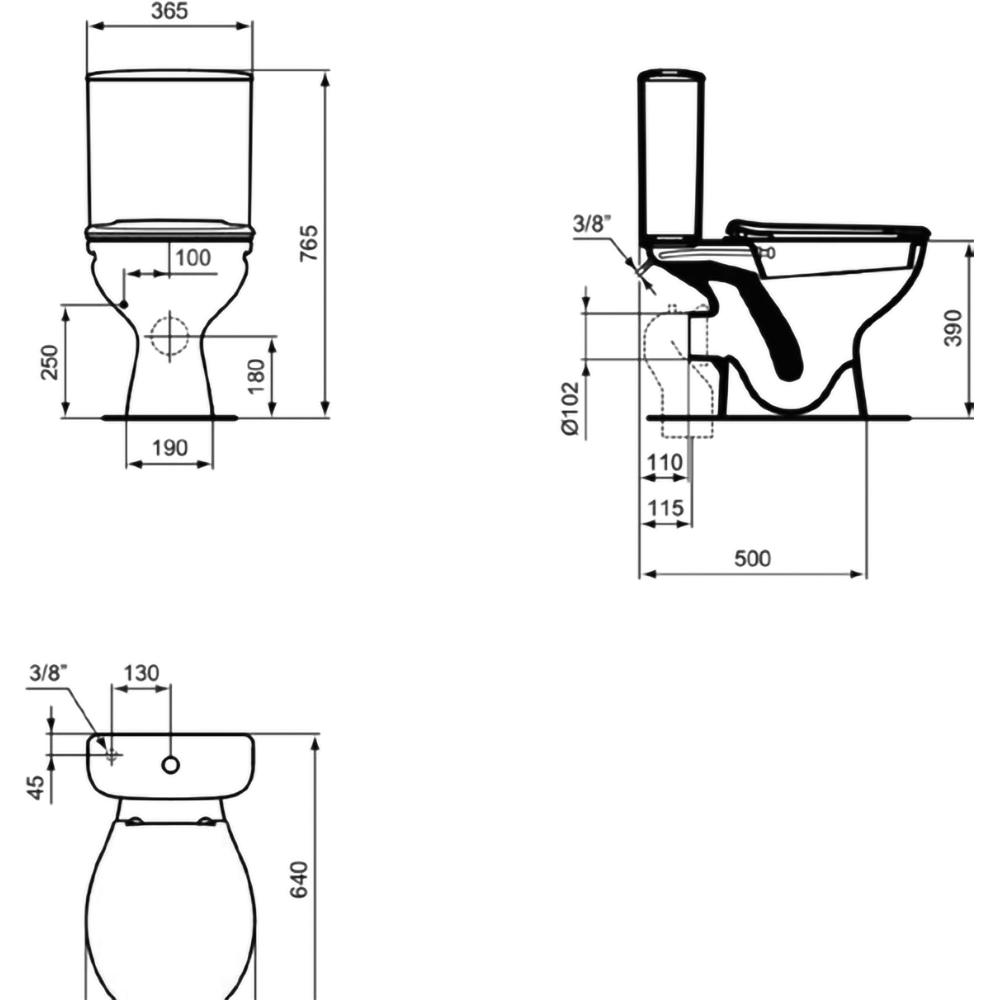 Set vas WC cu bideu IDEAL STANDARD Alpha W009601, ceramica, evacuare orizontala, rezervor 3/6l, capac, alb