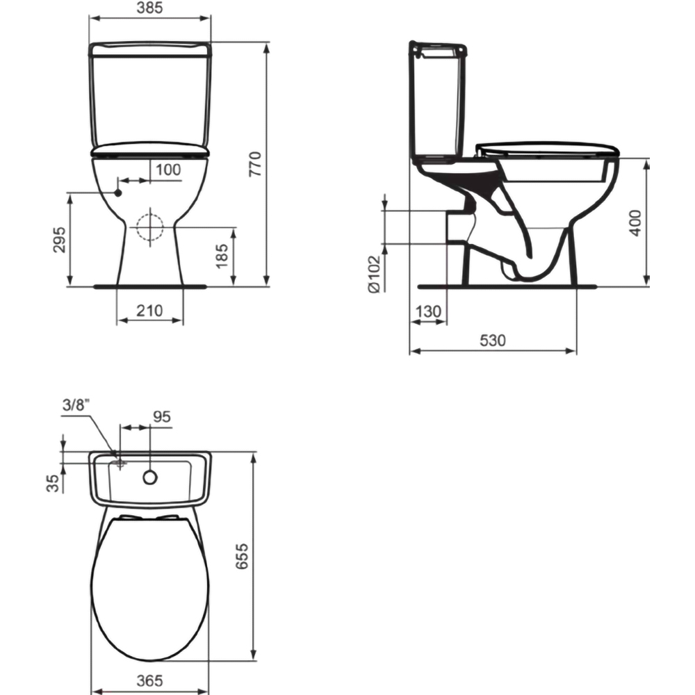Set vas WC IDEAL STANDARD Alpha W010701, ceramica, evacuare orizontala, rezervor 3/6l, capac SoftClose, alb
