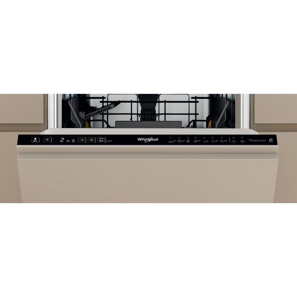 Masina de spalat vase incorporabila WHIRLPOOL WH3ID10BS7SA0, 6th Sense, 10 seturi, 9 programe, 45 cm, Clasa D, panou comanda negru