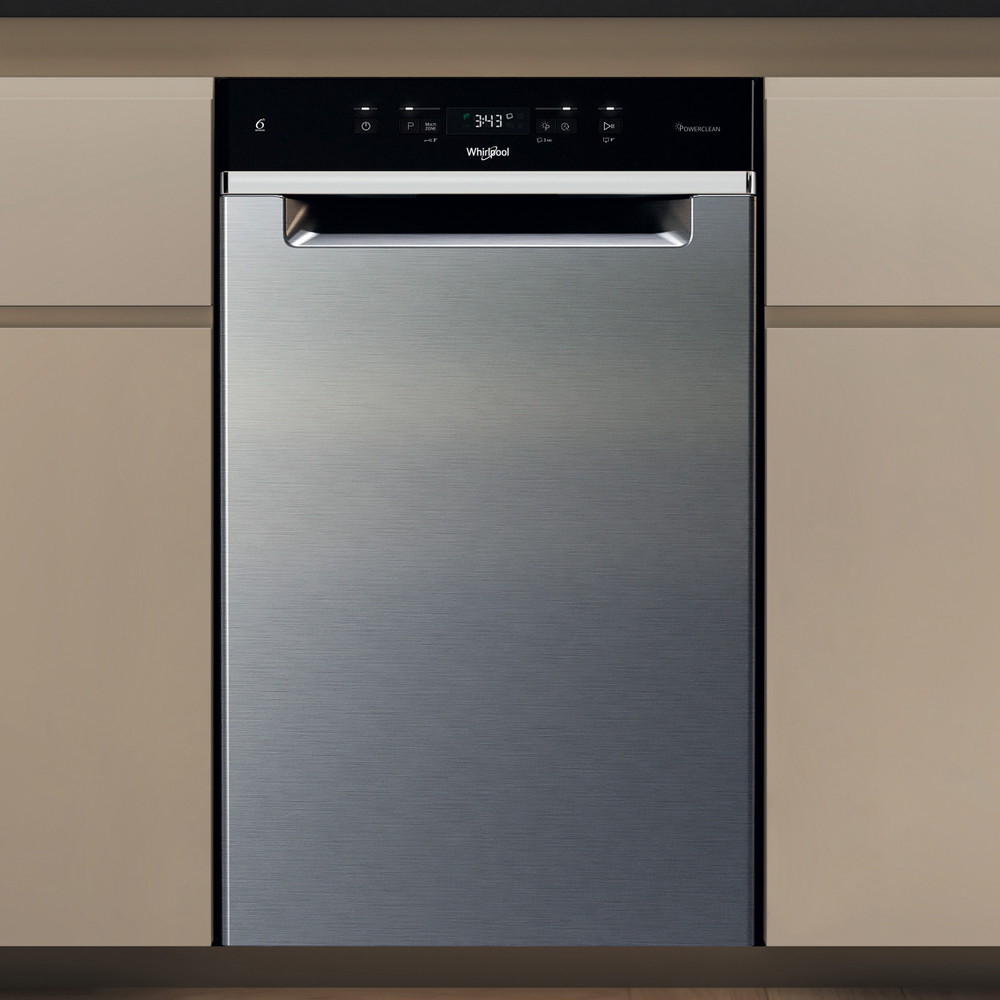 Masina de spalat vase incorporabila WHIRLPOOL WH3UC10BS7A0X, 6th Sense, 10 seturi, 9 programe, 45 cm, Clasa C, inox